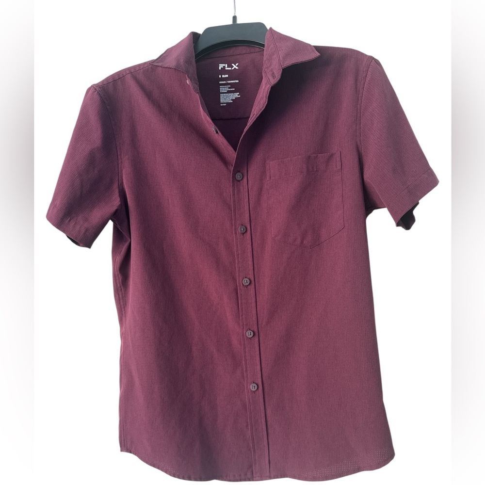 FLX Men's Casual Burgundy Button Down Shirt